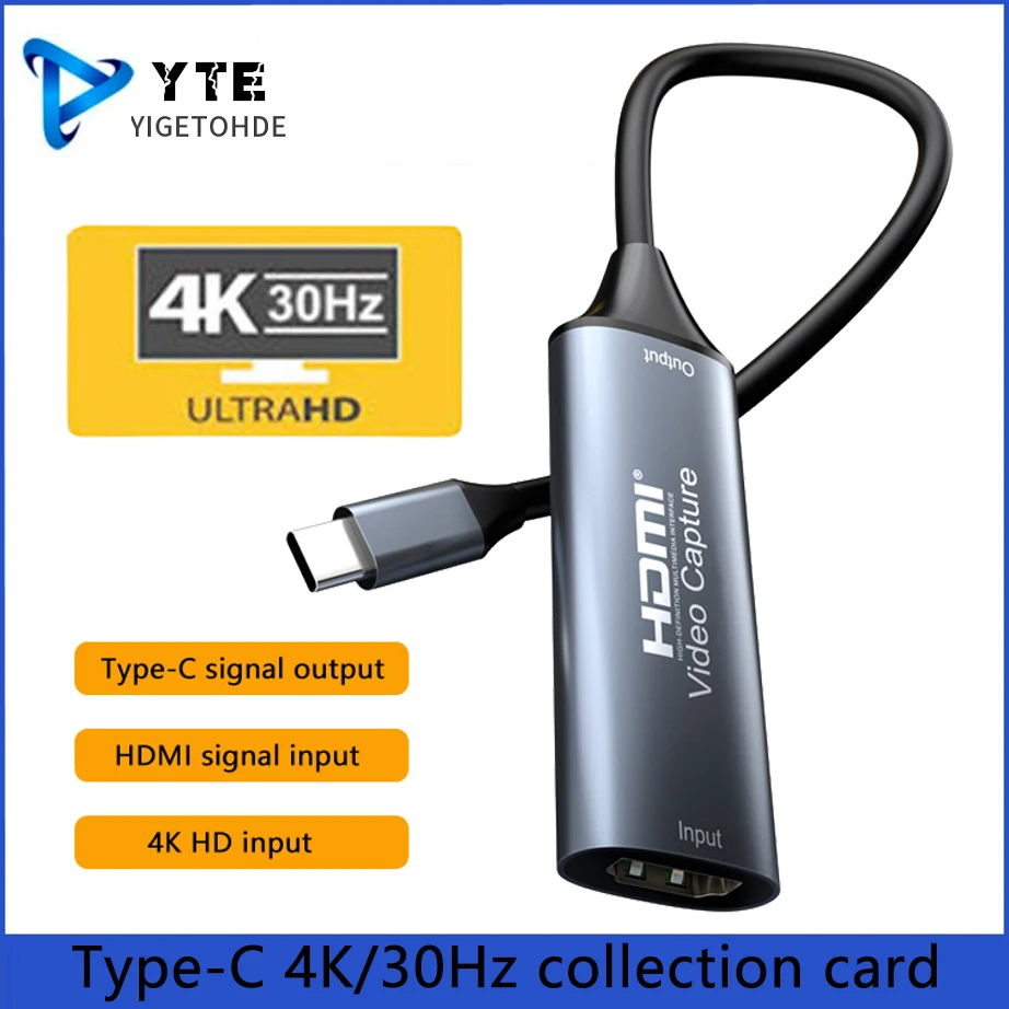 YIGETOHDE Type-C 2.0 Video Capture Card HDMI-compatible 4K 30Hz Game Grabber Record Switch Xbox PS4/5 Live Broadcast Game