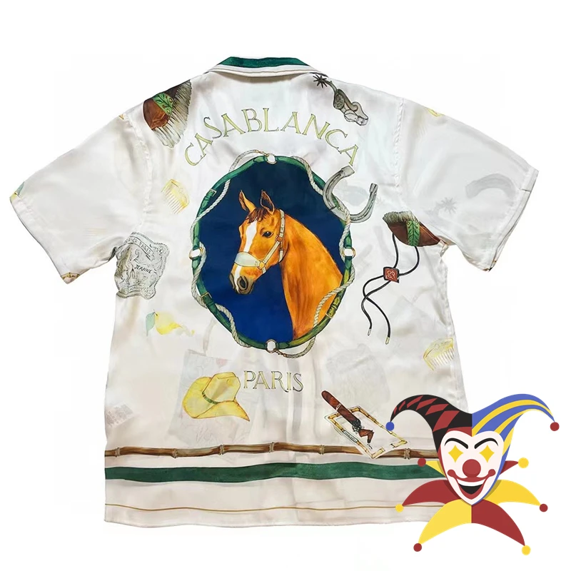 

2023ss Horse Casablanca Short Sleeve Shirt Men Women Hawaii Beach Silk Shirts