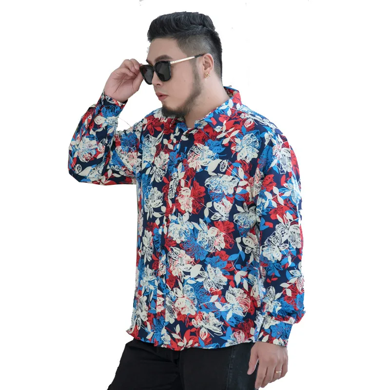 Plus Large Size 6XL 7XL 8XL 9XL 10XL Shirt Print Man Fashion Spring Autumn Classic Flower Casual Oversized Youth Beach Male Tops
