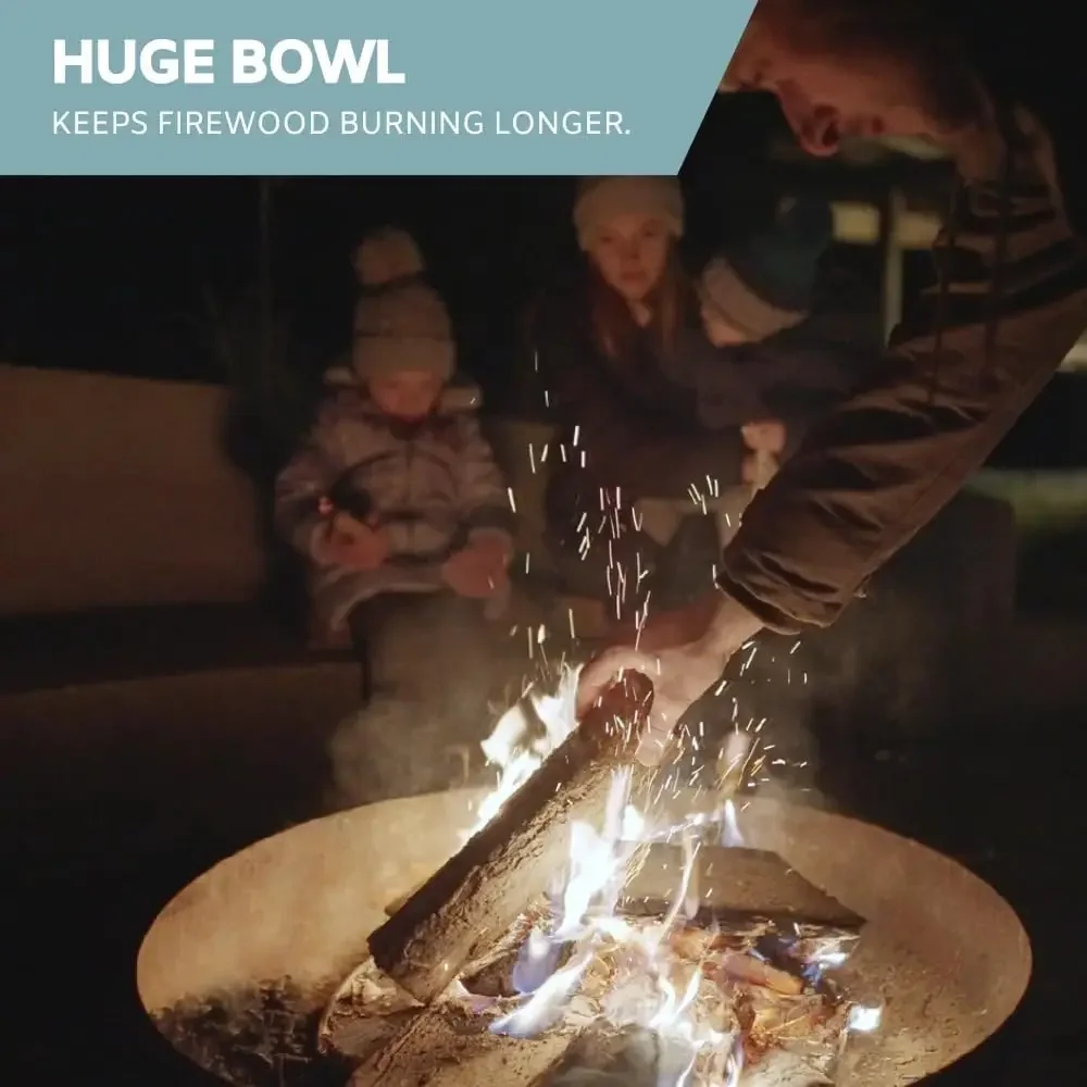 NEW-32 Inch Cast Iron, Round Fire Pit Table with Fire Pit Grill, Extra Thick, Heavy Duty Fire Bowl, Deep Outdoor Firepit, Wood