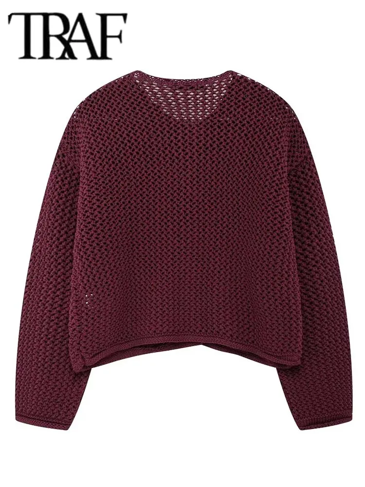 TRAF Autumn Winter Knitted Cardigans For Women Casual Button Long Sleeve Female Sweater 2024 Fashion Loose Lady Cardigans Coat 2