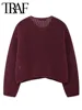 TRAF Autumn Winter Knitted Cardigans For Women Casual Button Long Sleeve Female Sweater 2024 Fashion Loose Lady Cardigans Coat 2
