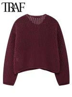 TRAF Autumn Winter Knitted Cardigans For Women Casual Button Long Sleeve Female Sweater 2024 Fashion Loose Lady Cardigans Coat 2