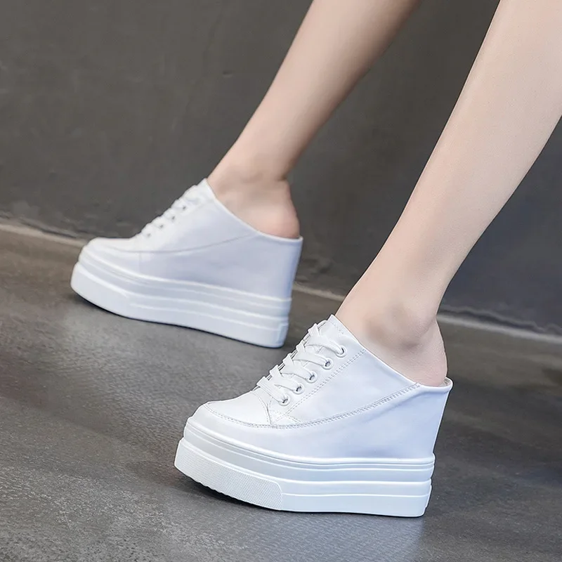 

Women's spring/summer 2024 all-match thick sole inside height 11CM lazy foot half drag small white shoes wedges sandals