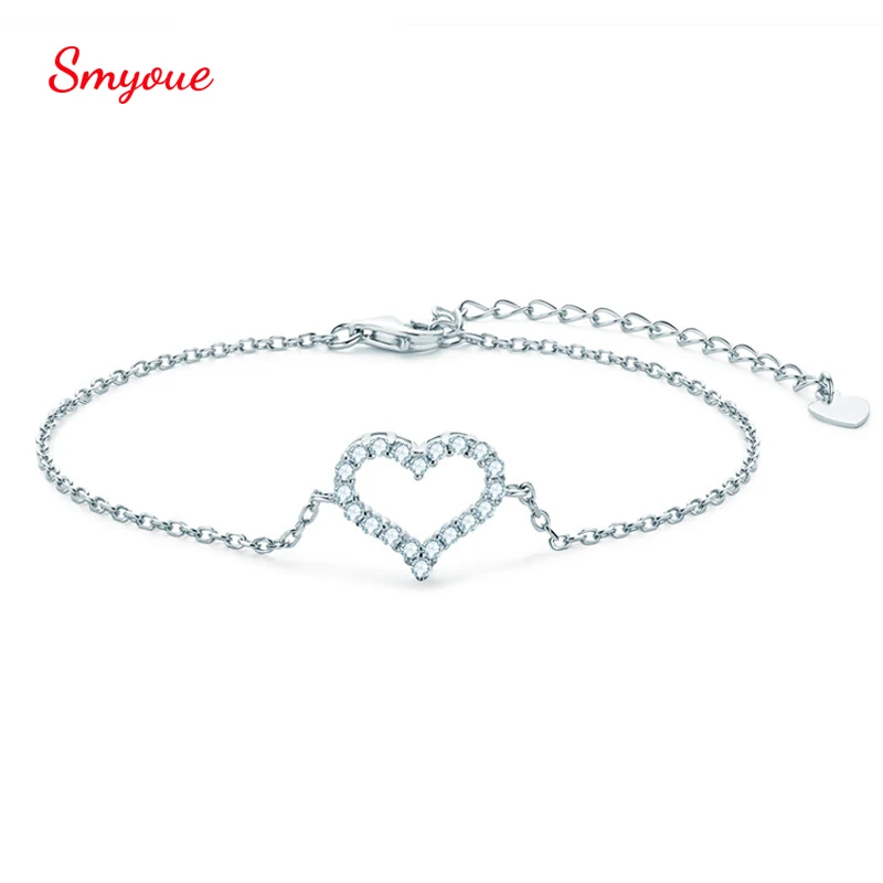 Diamond Heart Bracelet Sterling Silver 925 Sterling Bracelets Diamond