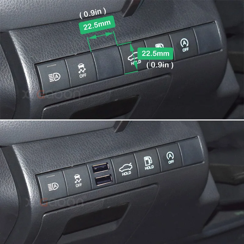 Фото Двойное быстрое зарядное устройство USB 12 в 22x22 мм для Toyota Land Cruiser Prado 150 Series Rav4 Camry Hiace Corolla №3