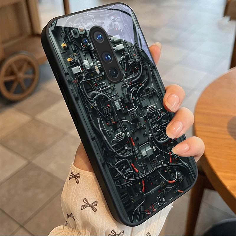 Elegant Black Glass Phone Case with Circuit Neural Network Design