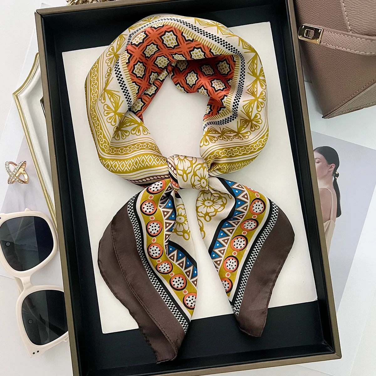 Yellow Lemon Print Square Silk Scarf - Fashionable Neck Tie & Decorative Neckerchief