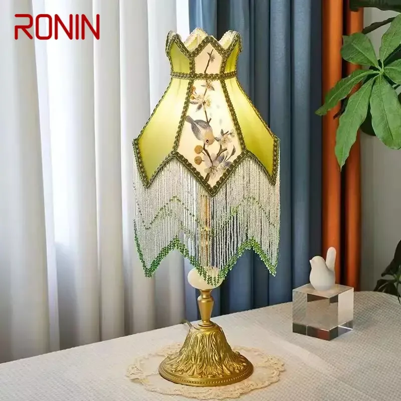 

RONIN French Table Lamp American Retro Living Room Bedroom Villa European Pastoral Creative Tassels Desk Light