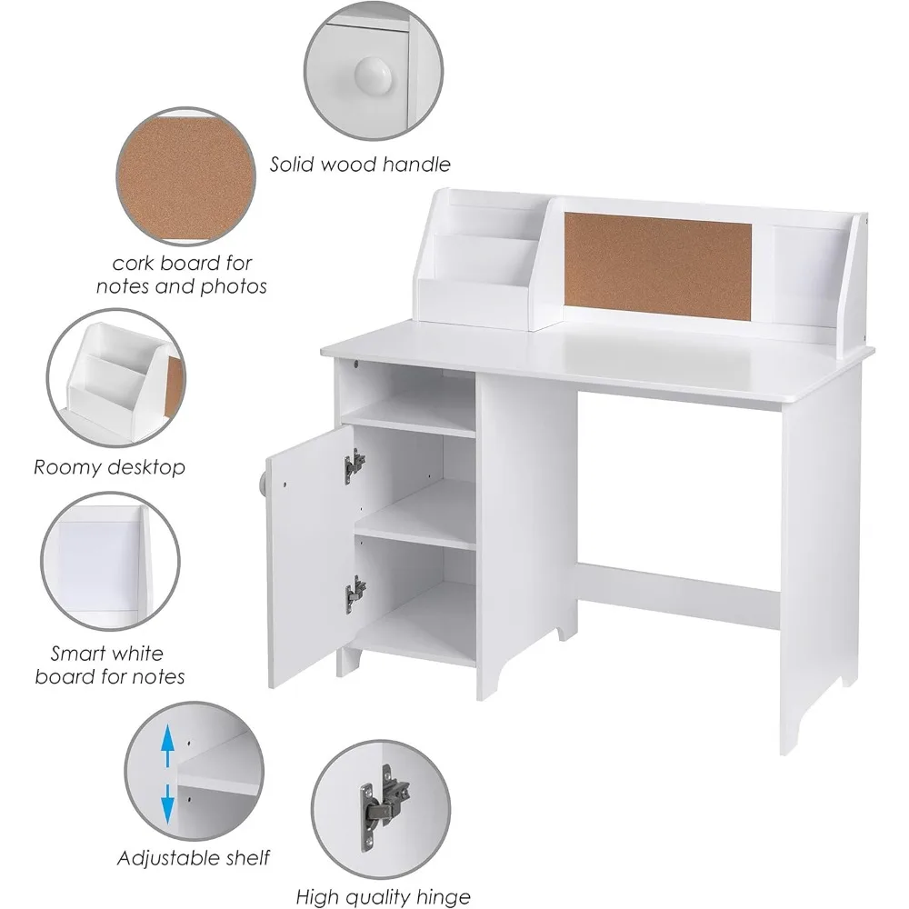 Kids Study Desk with Storage, Wooden Children School Study Table with Hutch and Storage Cabinet for 3-8 Years Girls Boys 6