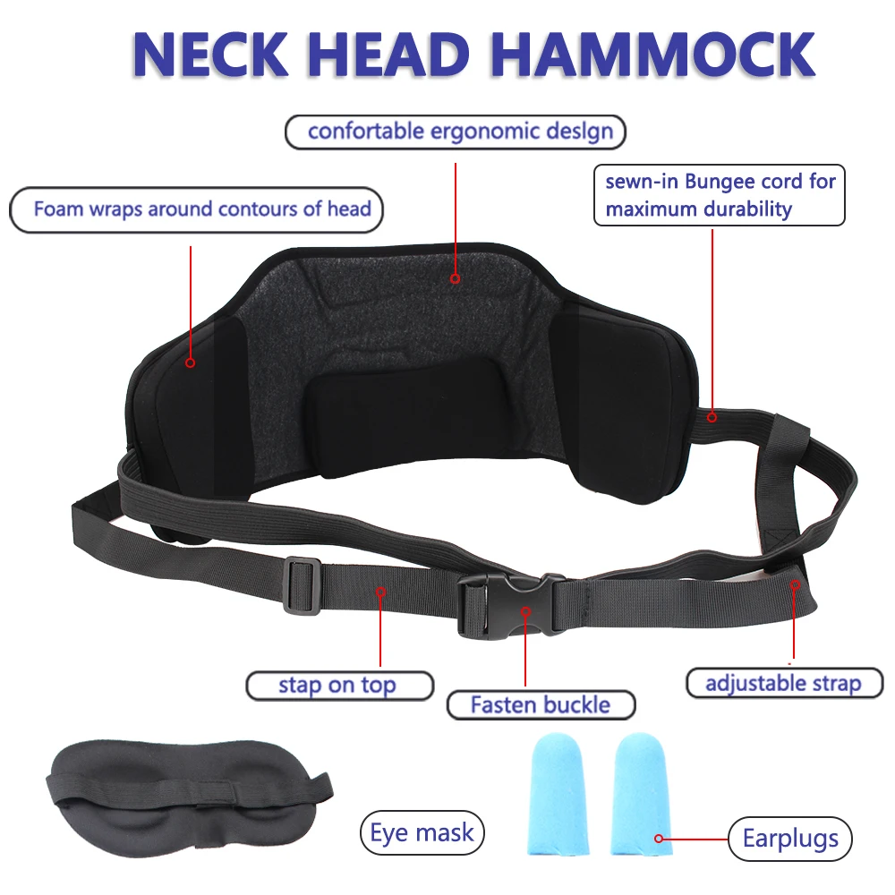 Neck Head Hammock With Eye Mask Earplugs Elastic Safety Head Massager For Cervical Back Pain Relief Tools