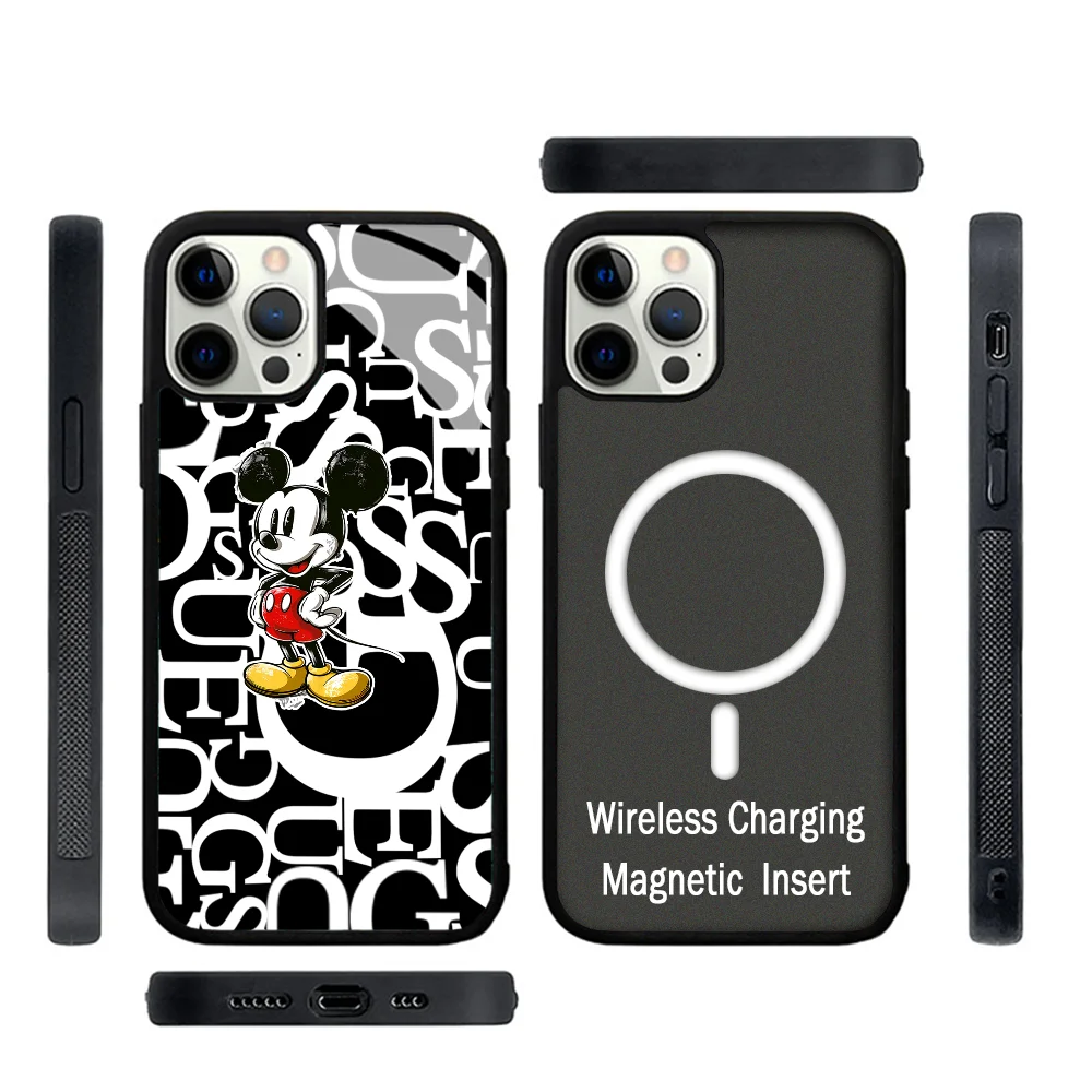 

Luxury Mickey Minnie Mouse GUESSSS Phone Case Magnetic for IPhone 15 14 13 Pro Max 11 12 Mini for Magsafe Wireless Charging