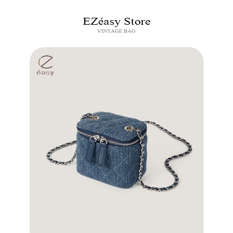 EZeasy Light Luxury Niche Designer Bags for Women Denim Diamond Lattice Bag Box Bag Mini Chain Bag Messenger Bags Crossbody Bag