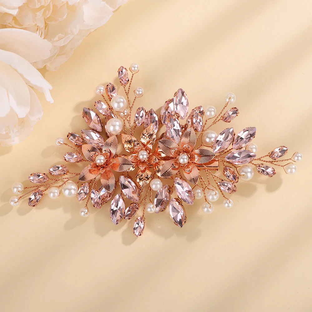 Rhinestone Flower Hair Clip 15Color for Women Wedding Hair Accessories Pearl Handmade Bridal Bride Headpiece Party Hairpin Tiara