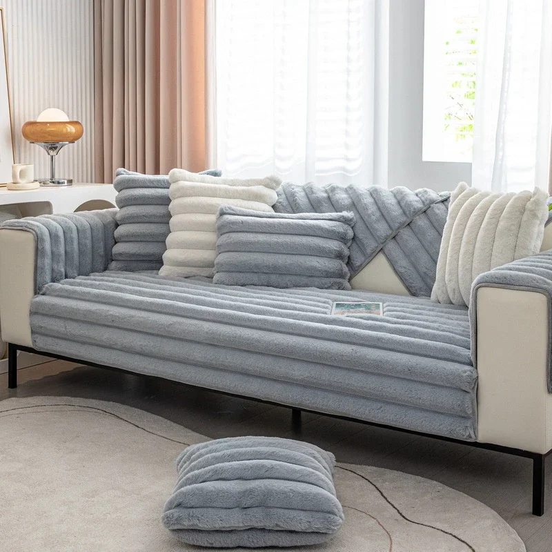 

Winter Warm Sofa Cushion for Living Room Thicken Rabbit Plush Non-slip Sofas Towel Couch Cover Corner Sofa Towes Seat Pad Home
