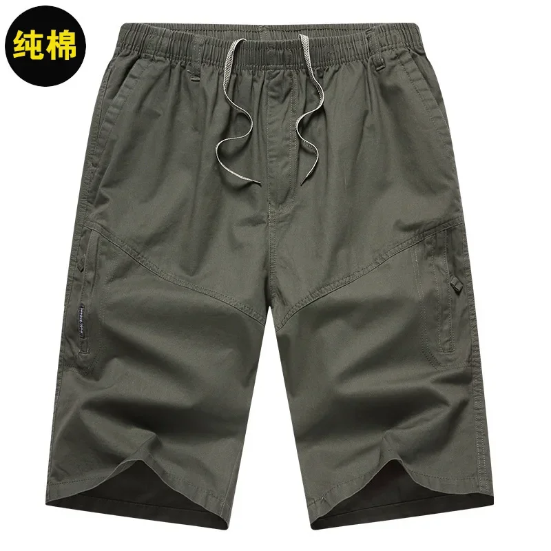 Summer Men's Casual Shorts Cotton Tooling Five-point Pants Elder Adults Loose Outerwear Hiking Fishing Trekking Hombre Bermuda