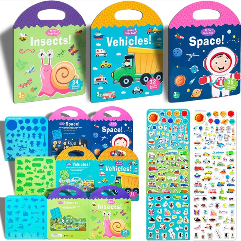 

Children's Reusable Sticker Book Cartoon Toddlers Cognition Learning Stickers Toy Early Educational Toys for Kids 2 3 4 Years