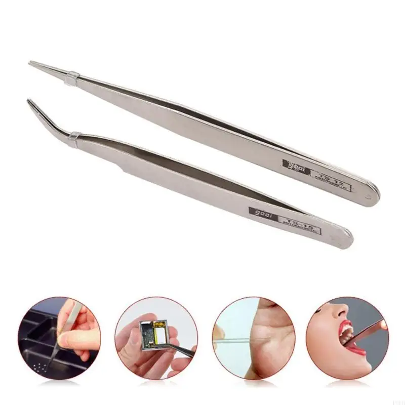6Piece Stainless Steel Tweezers Set Bent Straight Tweezers Multiple Purpose For Precise Handling In Diversed Fields