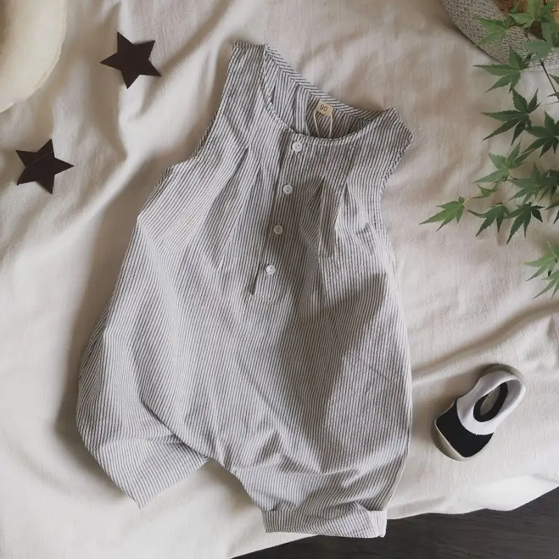 Thin and Cool Summer Children's Sleeveless One-piece Clothes All Cotton One-piece Baggy Pants for Boys and Girls