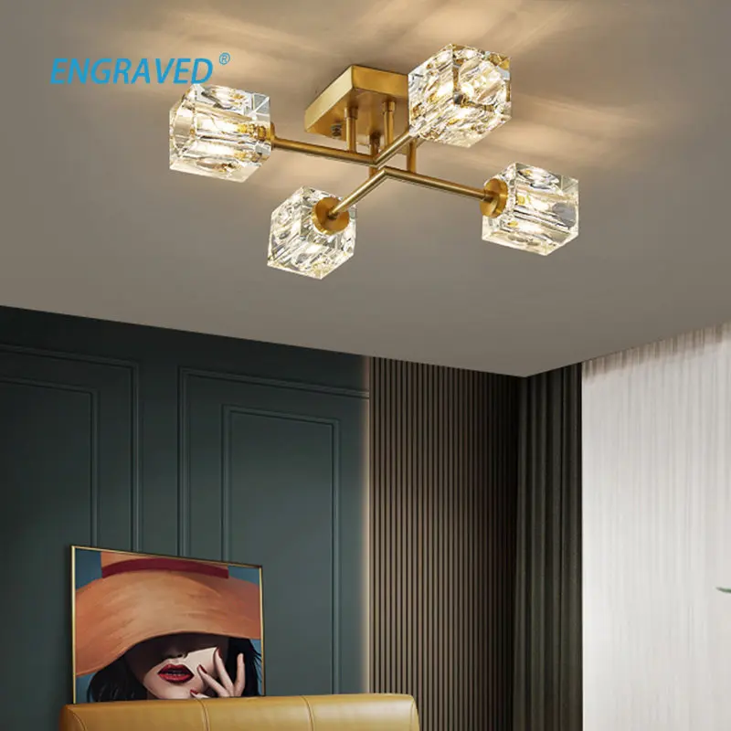 

ENGRAVED Creative Pure Copper Crystal Ceiling Light Home Living Room Bedroom Dining Room Modern Led Ceiling Pendant Lamp