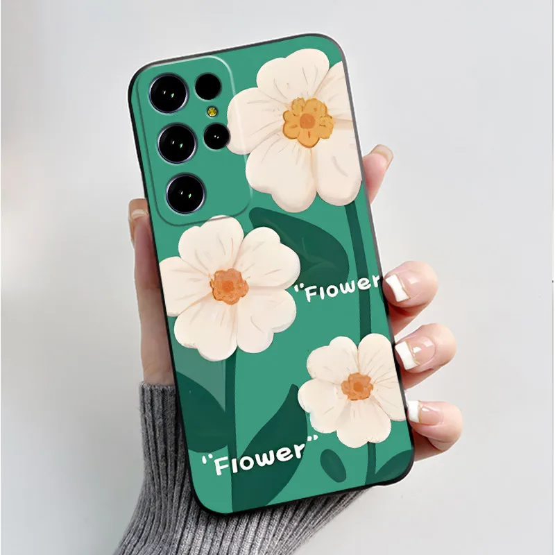 Cute Flower Cartoon Black Silicone Phone Case - Soft, Printed Cover