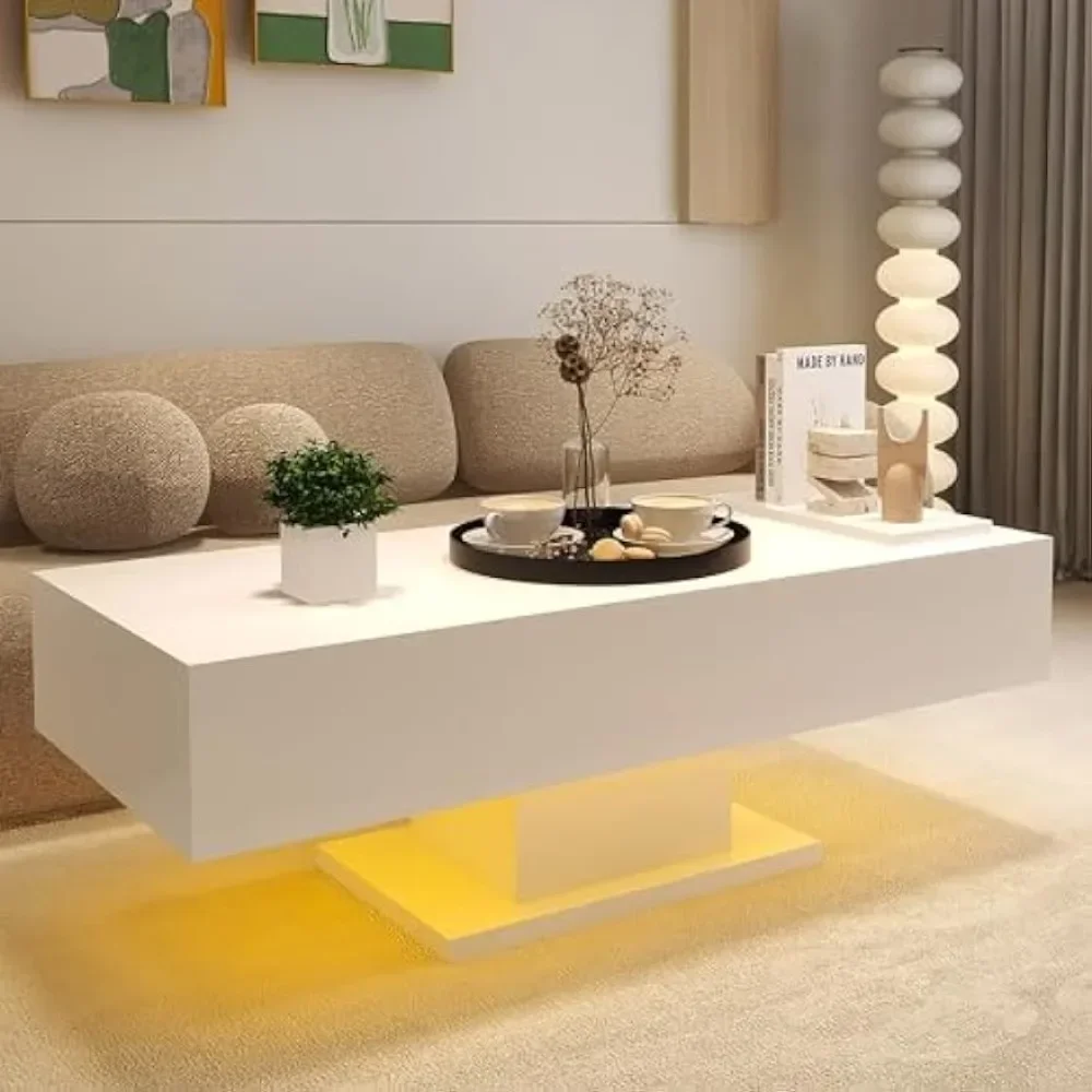 Coffee Table and Chair Set with Remote Control, Dining Room Table, RGB Light, Center Tables for Rooms, Living Room Furniture