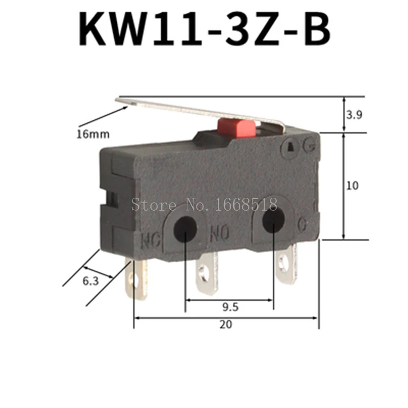 10 PCS Micro Switch 2/3Pin NO/NC 5A 250VAC KW11-3Z Roller Arc lever Snap Action Push