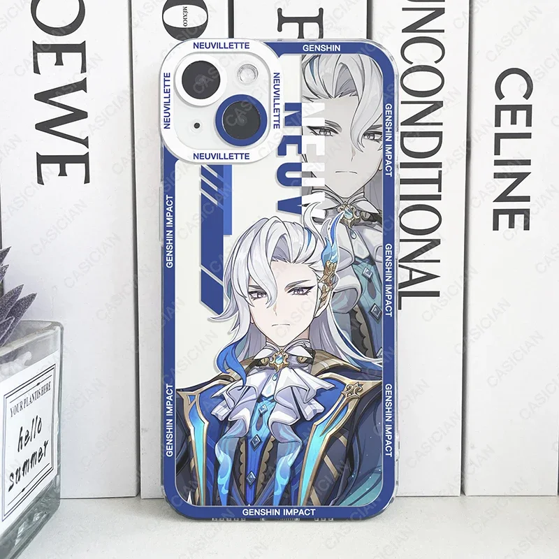 thumbnail image 1 of Funda Genshin Impact Furina Charlotte Neuvillette Lyney Wriothesley NAVIA para iPhone 15 Pro Max 14 Plus 13 Mini 12 11, cubierta suave, 1 of 5
