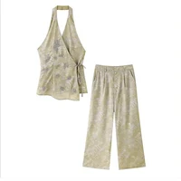 Chic Bead Embroidery Long Pants Set Women Lace Up Backless Sleeveless Tank Top Wide Leg Trousers Suits 2025 Woman Outfits - Image 4