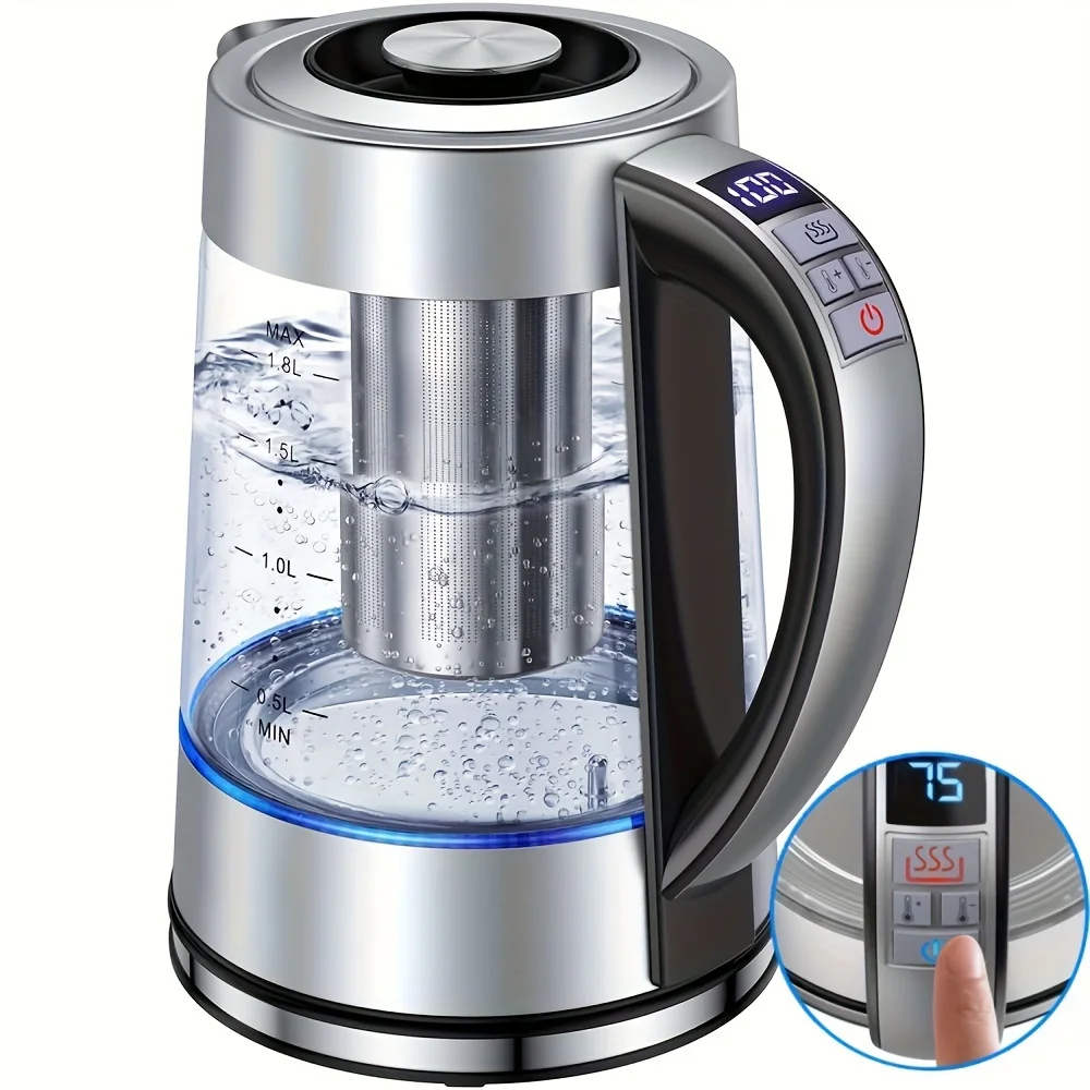 Electric Glass Kettle, 1.8 L Tea Kettle with 12 Temperature Control and Tea Infuser, up to 24-Hour Keep Warm, Stainles 1