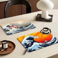 Japanese Wave Art Kitchen Dish Mat Absorbent Dining Table Mats Retro Non-slip Placemat Coffee Dish Tableware Mat for Home Decor 2