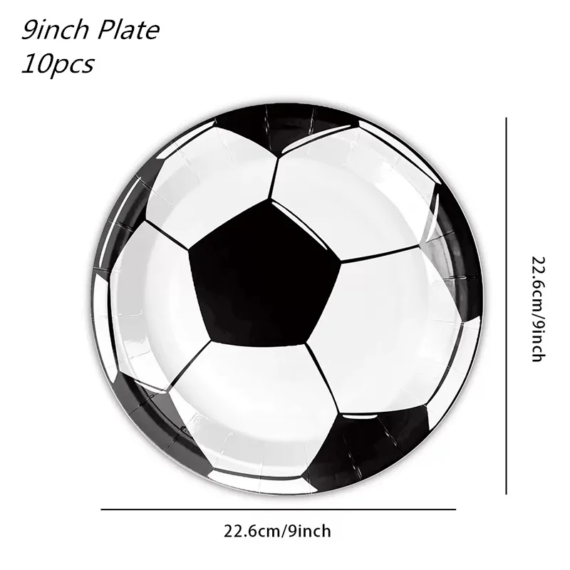 Fußball Geburtstagsdekoration Einweg-Tischgeschirr-Set Teller Becher Servietten Ballon Hintergrund Babyparty Partyzubehör – Detail 1