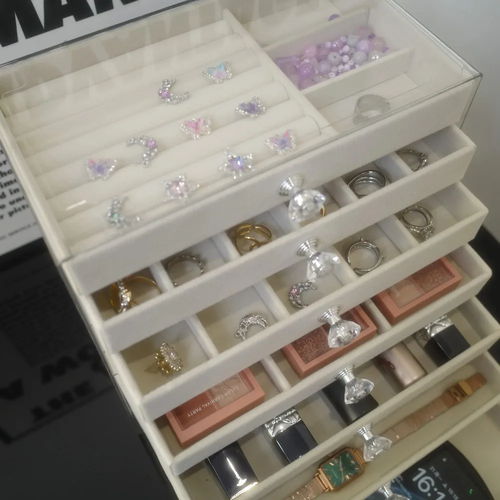 Newly Upgraded 7-Tier Dust-Proof Acrylic Jewelry Storage Box Modern Rectangular Desktop Display & Storage Jewelry Box