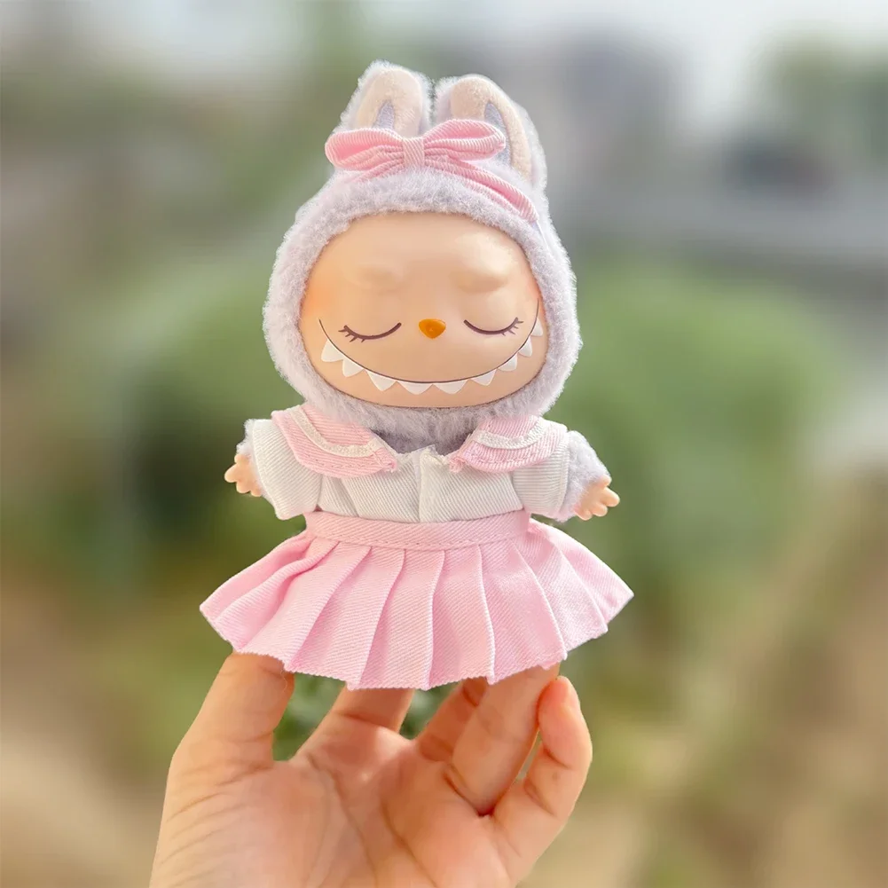 For 17cm Labubu Mini Doll Clothes Labubu Doll Outfit Accessories Tulle JK Skirt Set Love Hoodie Yarn Dress Outfit 6