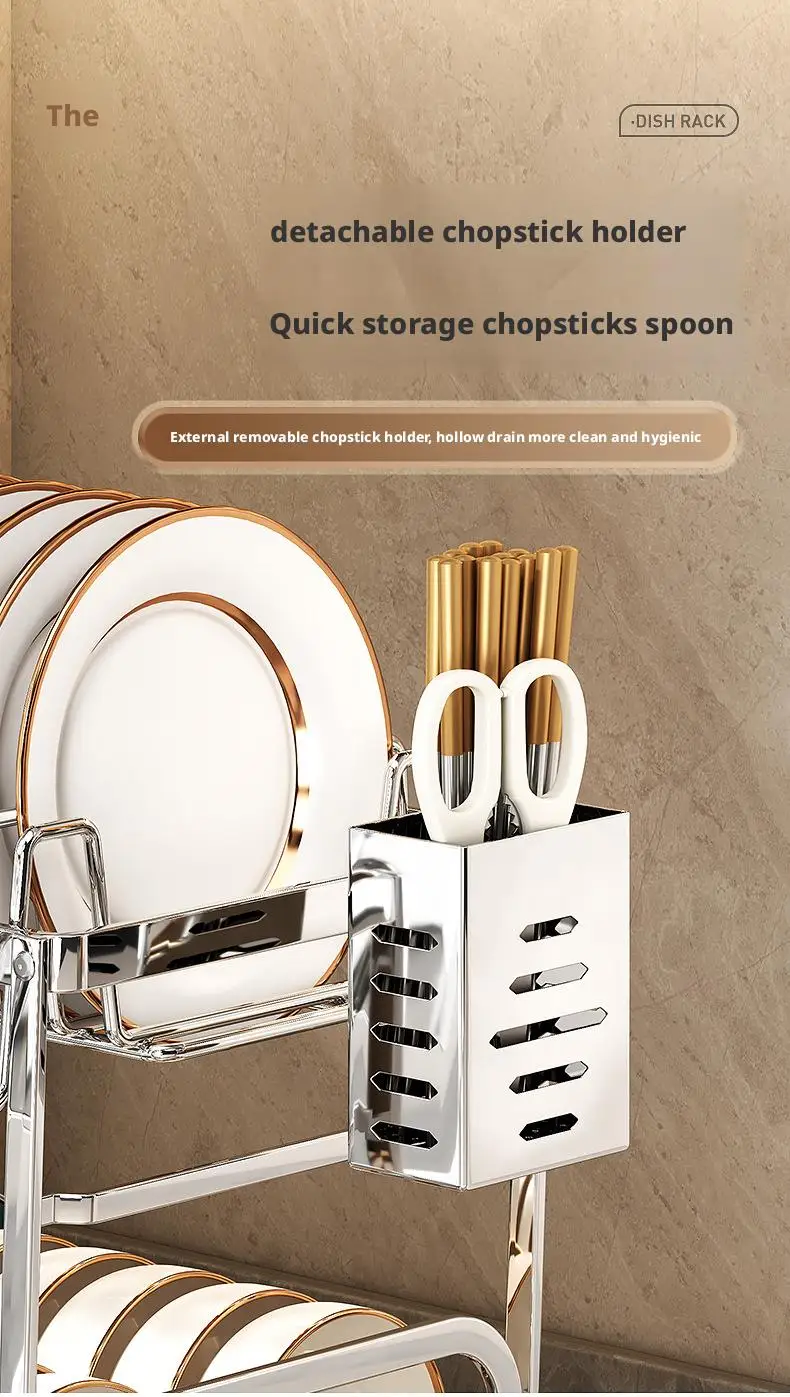 Dish Drying Rack - 2 Tier Stainless Steel Over Sink Shelf with Utensil Holder