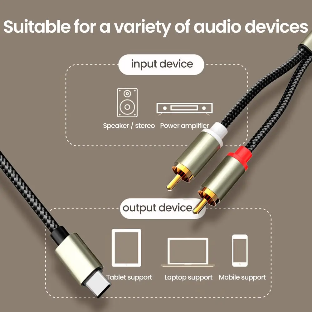 USB-C to RCA Audio Cable - High-Quality 1m Stereo Converter Cord