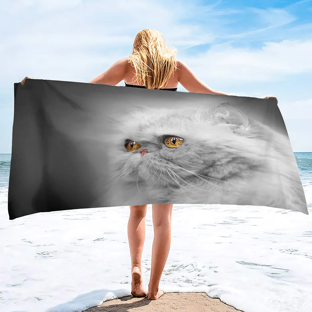 Persian Cat Beach Towel for Women, Girls, Kids, Men, Cats Bath Towel Print Pool Towel Sand Free Super Soft Plush Cats Towels