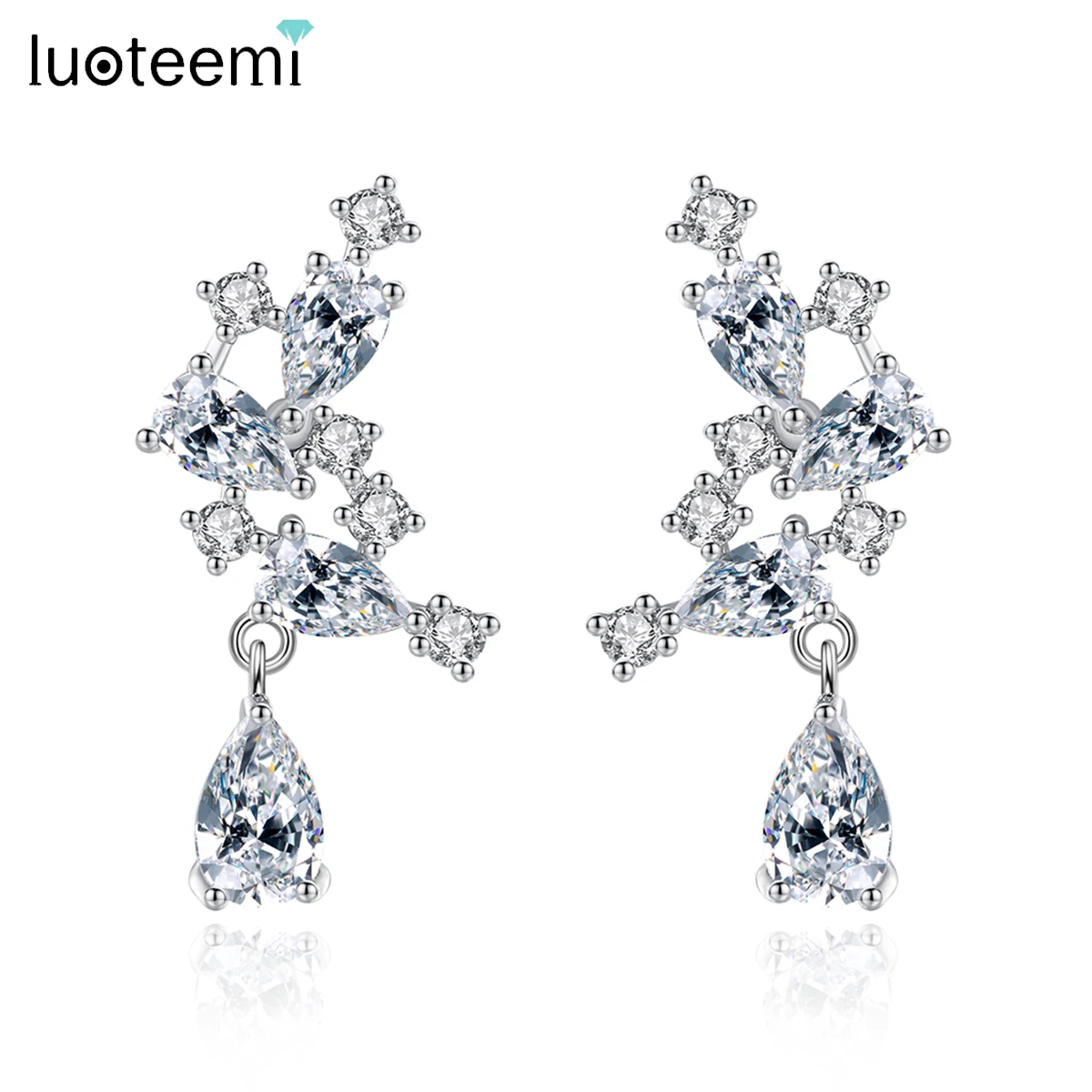 

LUOTEEMI Sparkling Stars Cubic Zirconia Drop Earring for Women 2023 New Trendy Korean Fashion CZ Bridal Wedding Accessories