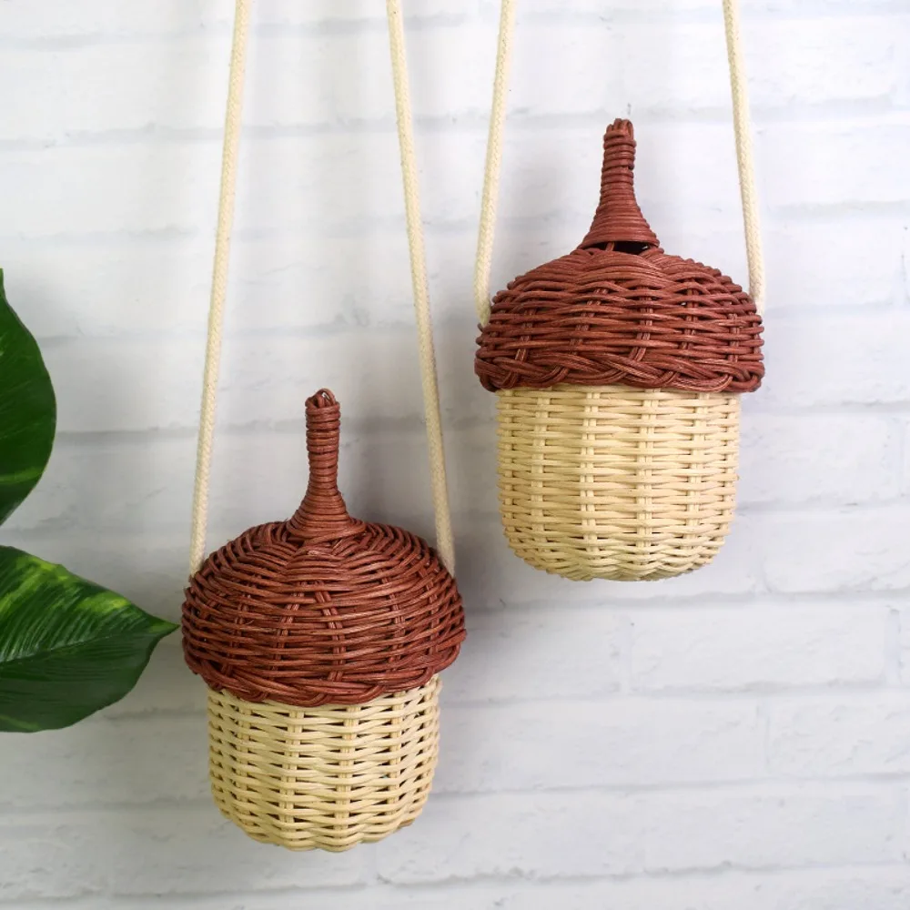 Mini Rattan Crossbody Handbag Pinecone Bag for Kids