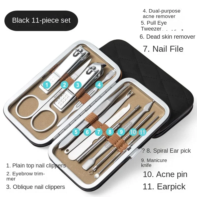 Nail Clipper Set 8/9/11/16/19 Pcs Manicure Cutters Stainless Steel Ear Spoon Nail Clippers Pedicure Art Tool Manicure