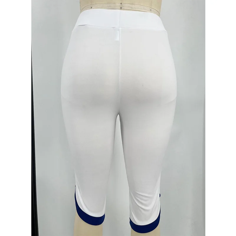 Spring Summer Solid Color Pants Patchwork Button Elastic High Waist Seven Points Casual Slim Pencil Trousers Plus Size Women