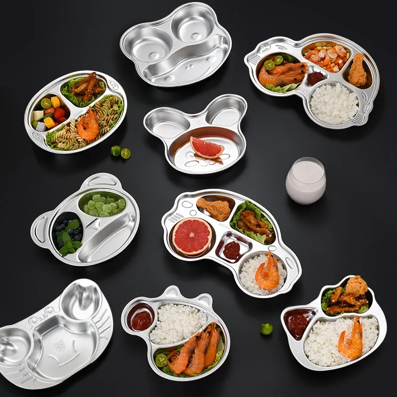 Stainless Steel Children's Dinner Plate Cartoon Lunch Box Baby Creative Fast Food Plate Kindergarten Split Rice Lunch Box