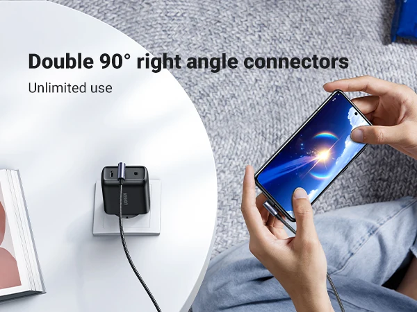 UGREEN Dual 90° Right-Angle USB C Cable L-Shaped Cord for iPhone 17 Samsung Xiaomi QC3.0 Type-C Fast Charging Gaming Data Cable