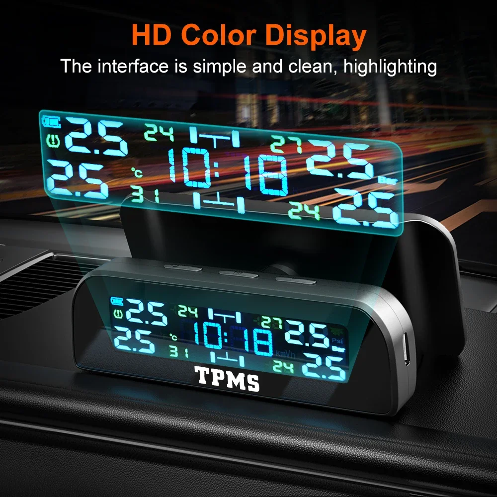 TPMS Car Tire Pressure Sensors Solar Tire Pressure Monitoring System TMPS Temperature Alarm Auto 4 Wheel Tyre External Sensor