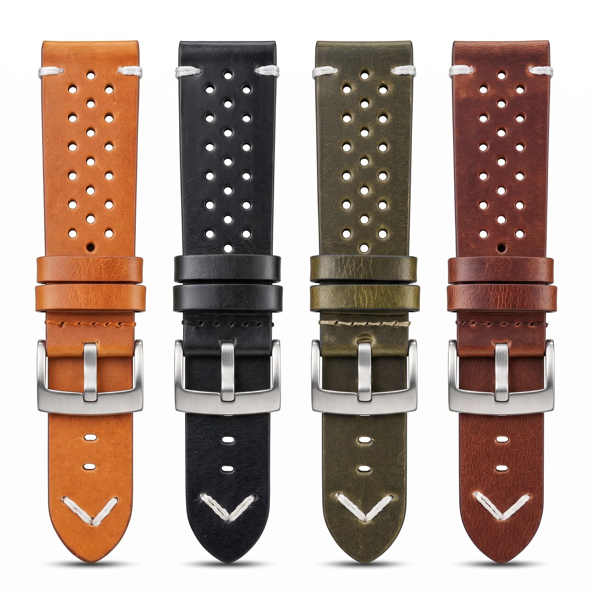 Vintage-Style Handmade Oil Wax Genuine Leather Watch Band for Men - Available in Black, Brown, Yellow, and Green