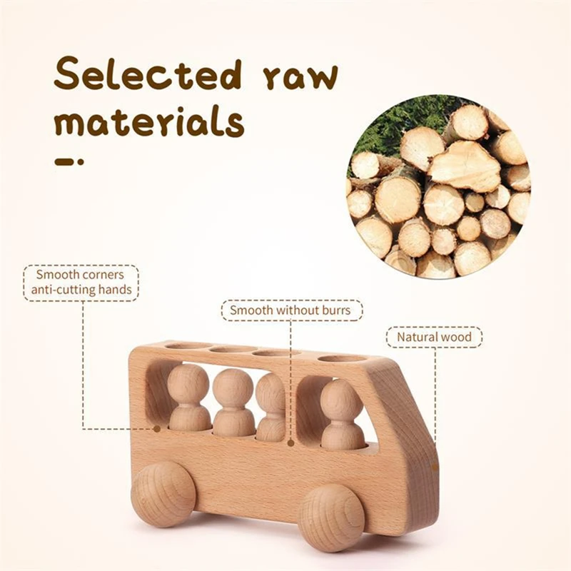 B05B-Outdoor Wooden Bus Game Kit Baby Wooden Bus Educational Blocks Natural Wood Car Little Doll Teething Toys Birthday Gifts