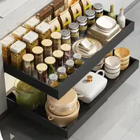 Organisateur de placard extensible robuste, 1 pièce, tiroir coulissant réglable pour cuisine, garde-manger ou salle de bain, support de rangement coulissant peu encombrant avec adhésif 5