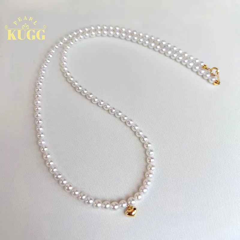 KUGG PEARL 18K Yellow Gold Necklace 3-4mm Natural Freshwater Pearl Choker Necklace Fashion INS Jewelry for Women kugg pearl 18k yellow gold earrings 7 5 8mm natural akoyo pearl earrings romantic flexible shape jewelry for women holiday gift