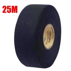 Black Cloth Fabric Adhesive Tape for Automotive Wiring and Insulation - 25M Roll (Black)