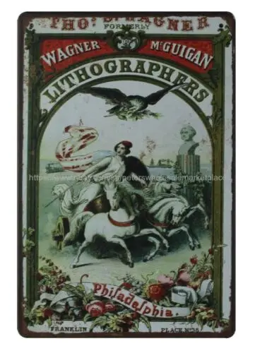 

metal tin wall art Wagner & MCGuigan Lithographers women horse metal tin sign